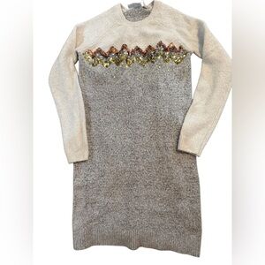 Girls Place Gray and Gold Sequin Sweater dress  EUC size large 10-12